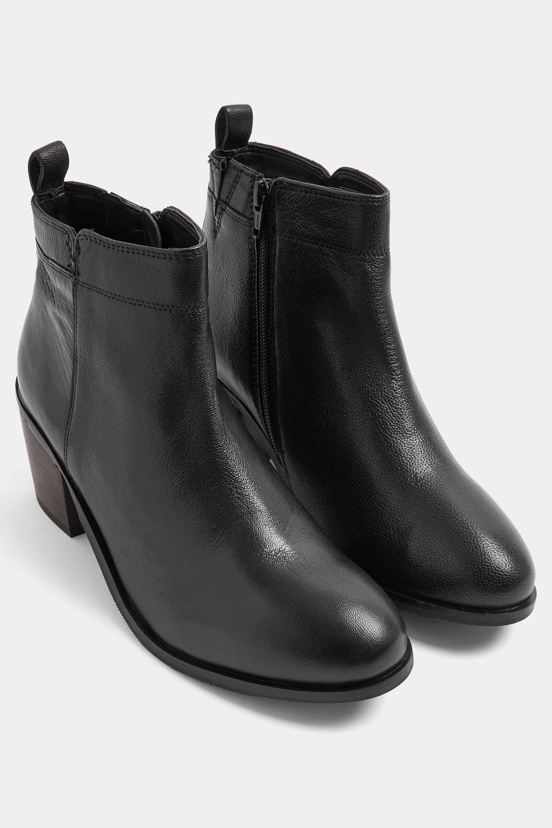 Yours Yours Women's Leather Heeled Ankle Boots In Wide E Fit in Black