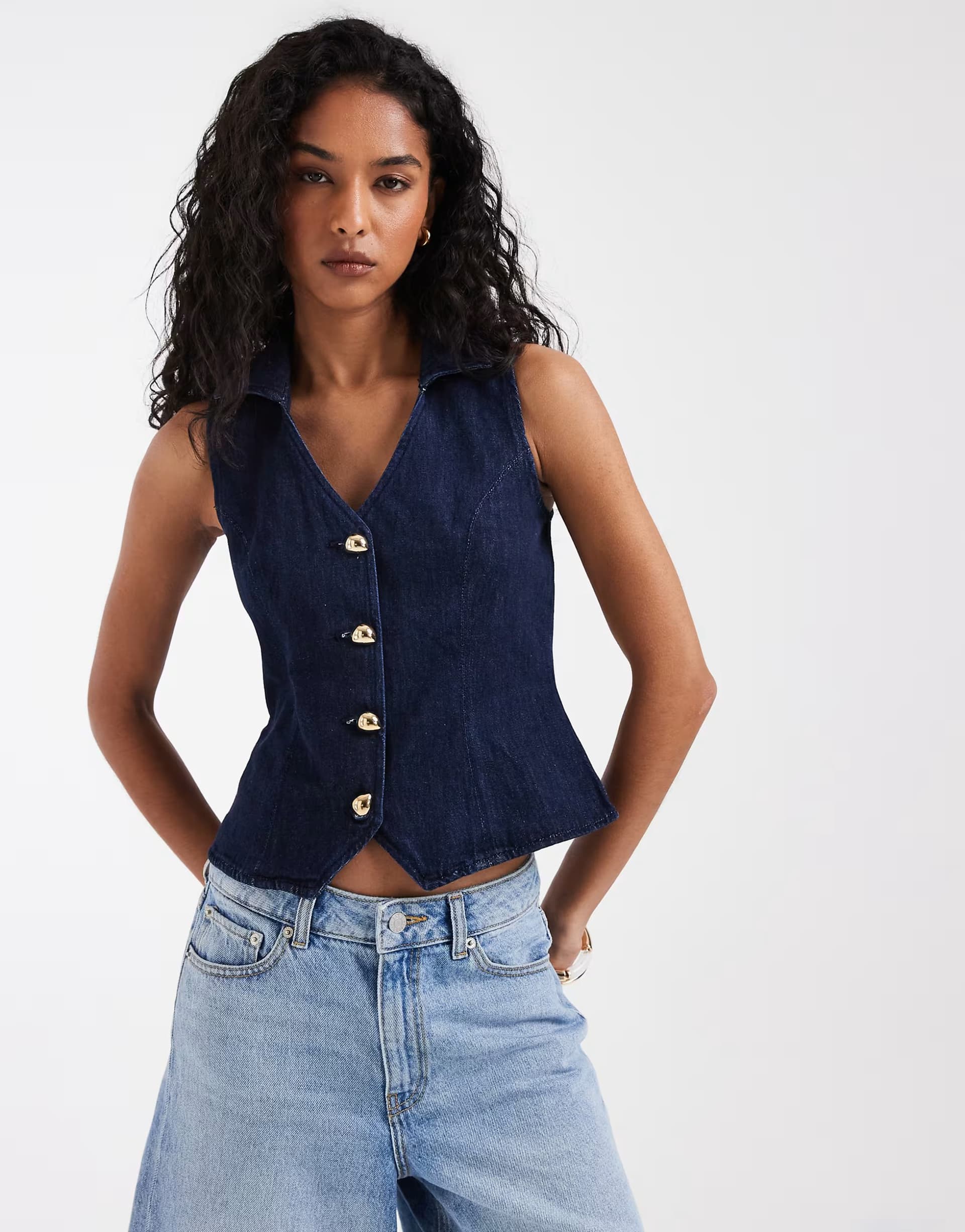 ASOS River Island button detailed denim waistcoat in dark denim