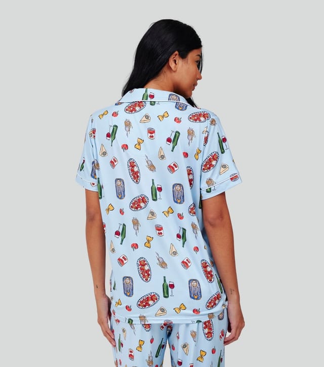 Loungeable Women's Blue Pasta Print Short Sleeve Pyjama Set Loungeable New Look - 3