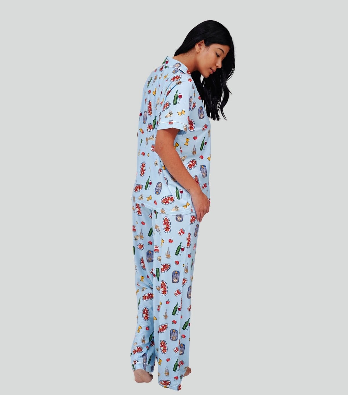 Loungeable Women's Blue Pasta Print Short Sleeve Pyjama Set Loungeable New Look - 4