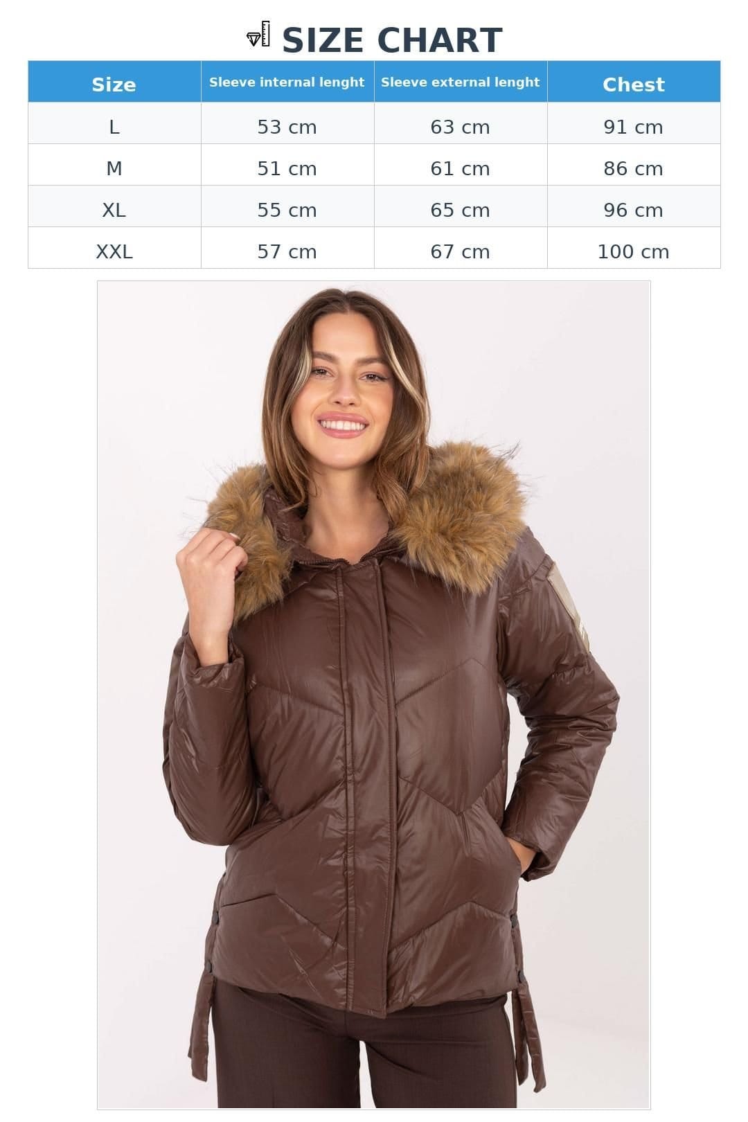 Love Lace Love Lace Women's Quilted Down Jacket with Detachable Fur Hood Style 220640 in Brown - 4