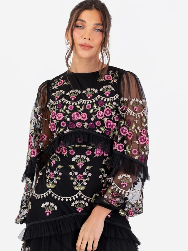 Maya Deluxe Maya Deluxe Women's Embroidered Long Sleeve Maxi Dress in Black - 2