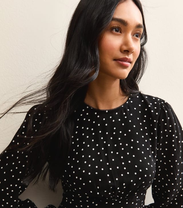 New Look Women's Black Polka Dot Long Sleeve Flutter Mini Dress New Look - 2