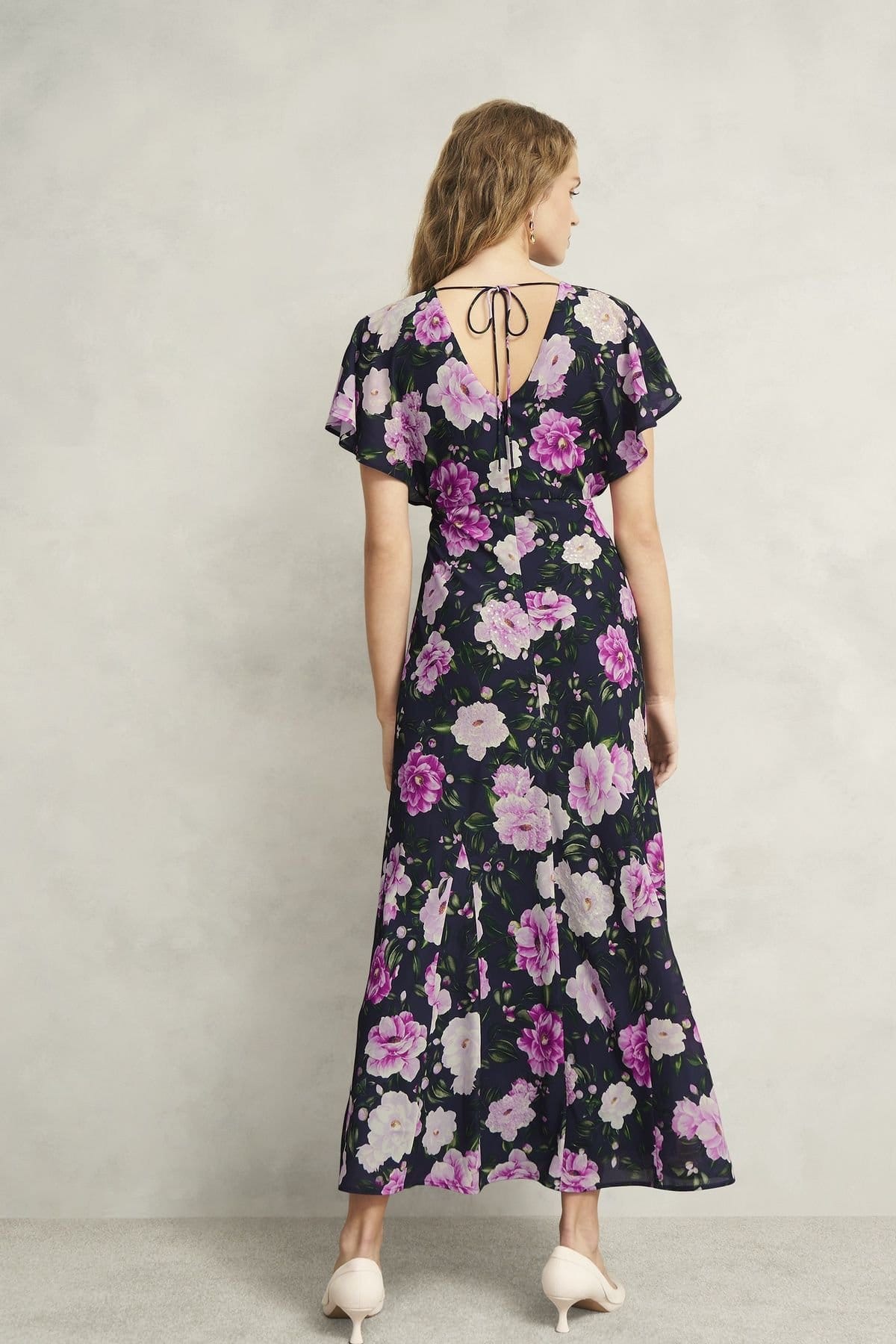 Hobbs London Hobbs London Women's Lalena Short Sleeve Printed Maxi Dress in Dark Navy - 4