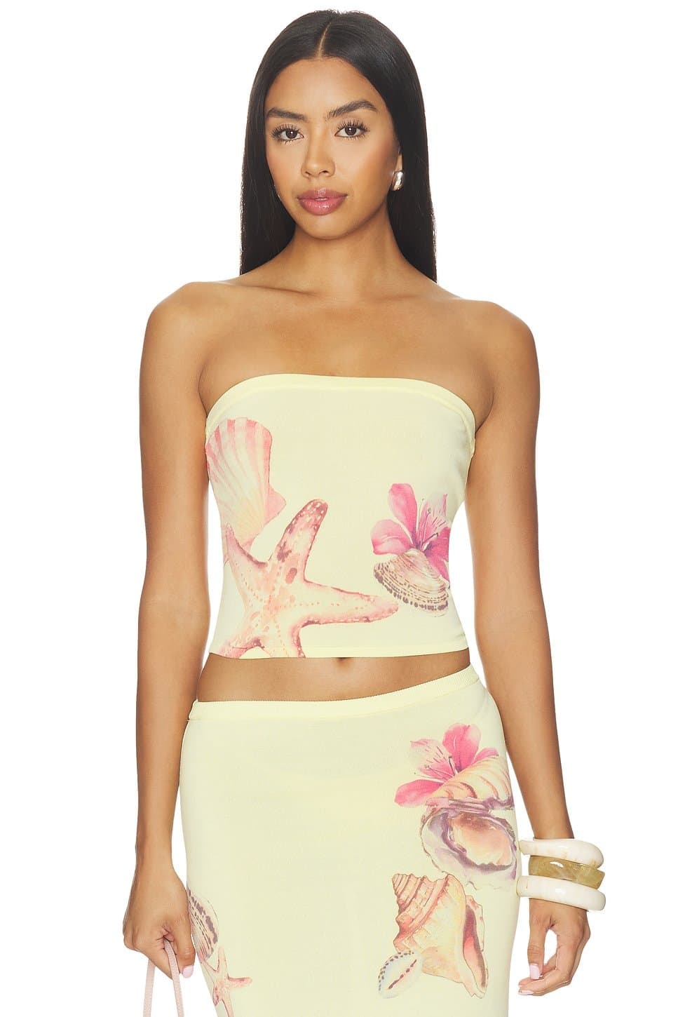 revolve Revolve Yellow Multi Floral Print Tube Top