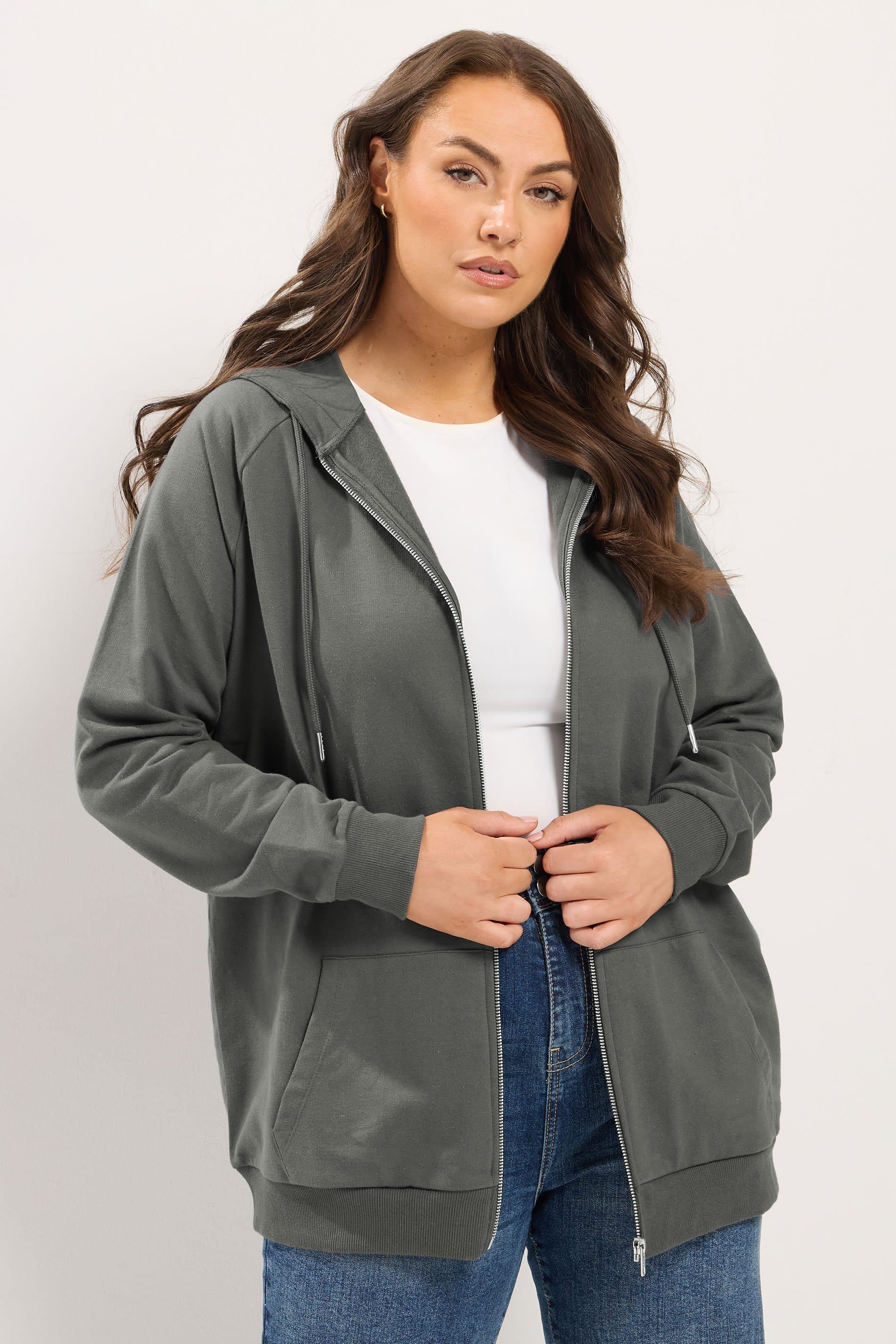 Yours Plus Size Grey Zip Through Hoodie