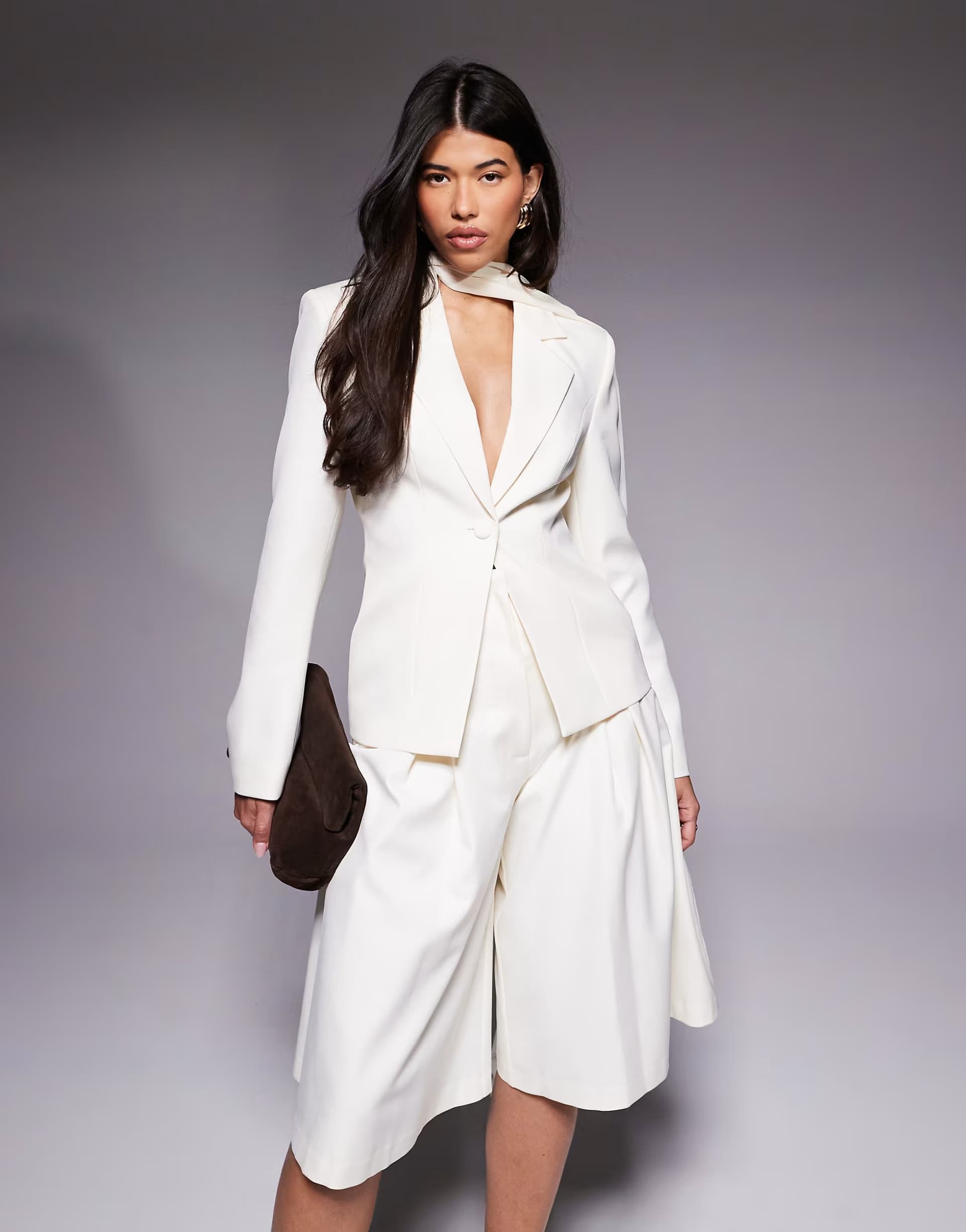 ASOS ASOS LUXE co-ord Blazer with scarf drape detail in cream