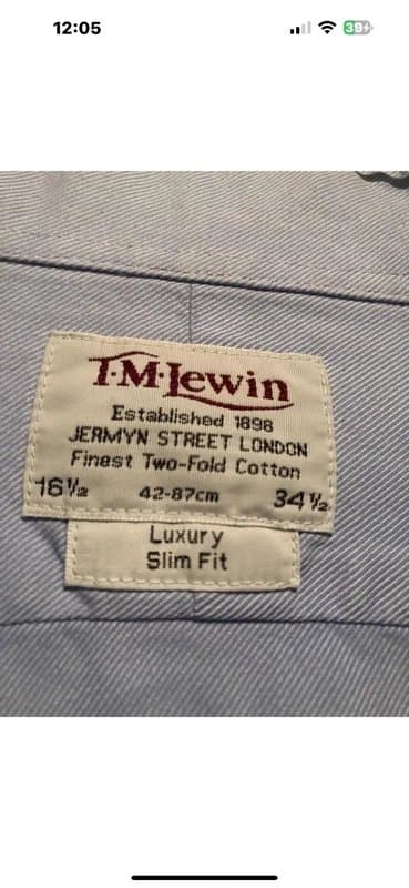 TM Lewin Blue Long Sleeve Slim Fit Shirt 16.5 TM Lewin