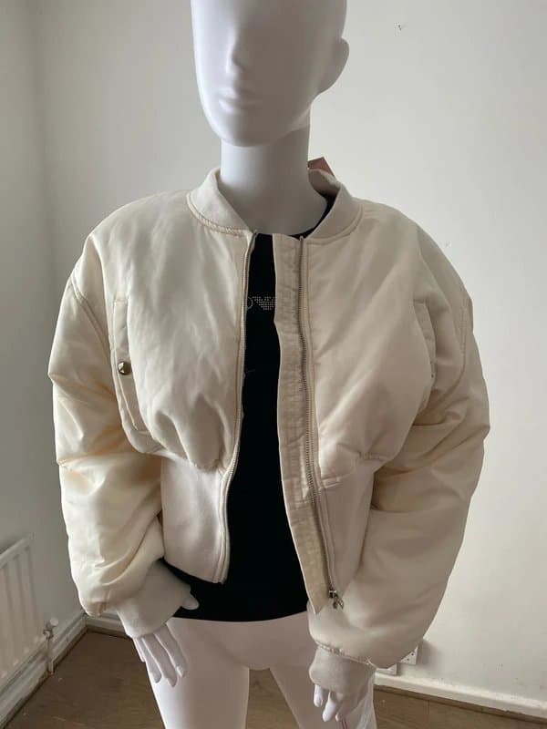 Missguided Missguided Petite Corset Cropped Bomber Cream Size 8