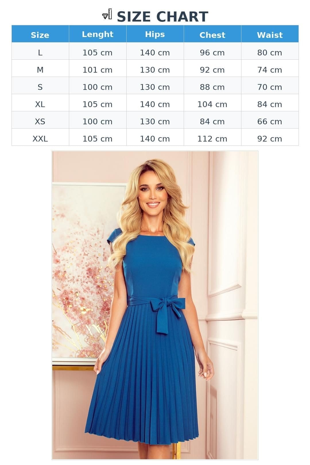 Love Lace Love Lace Women's Pleated Short Sleeve Belted Dress in Blue - 4