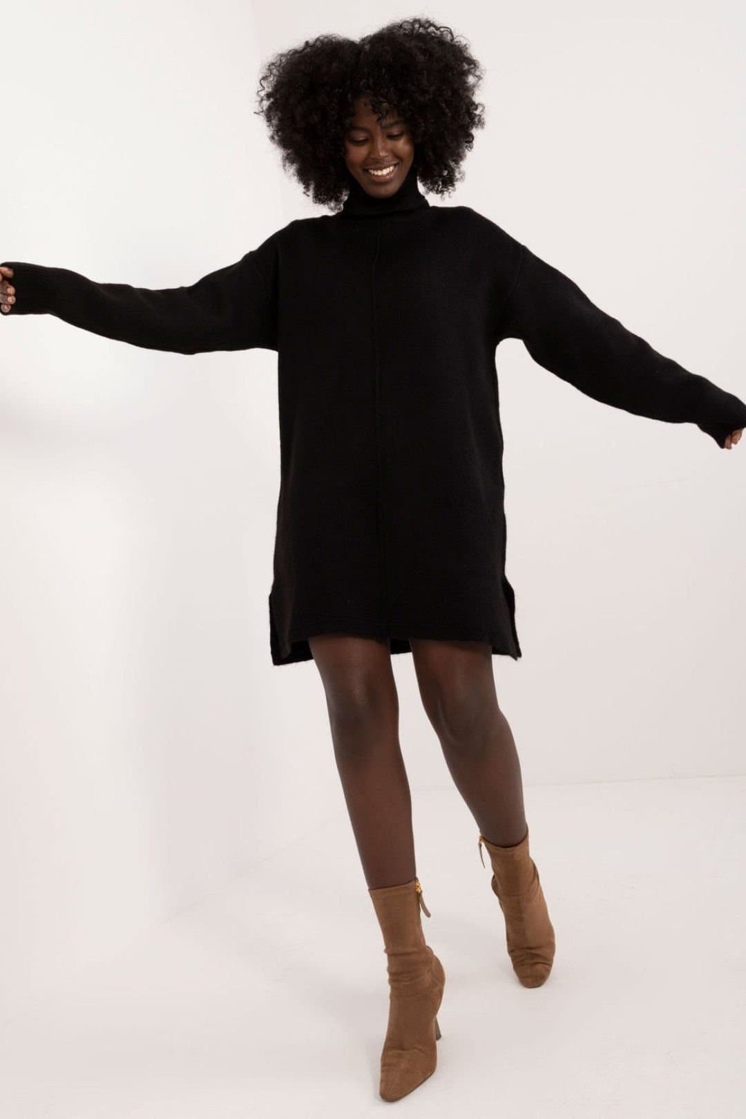 Love Lace Love Lace Women's Everyday Turtleneck Mini Dress in Soft Acrylic in Black