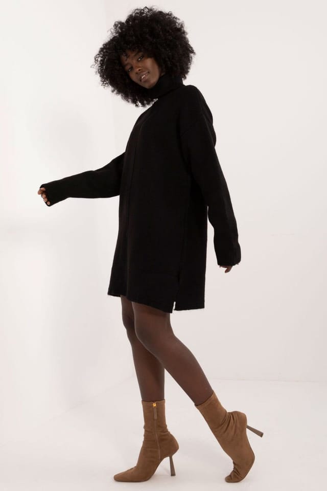 Love Lace Love Lace Women's Everyday Turtleneck Mini Dress in Soft Acrylic in Black - 2