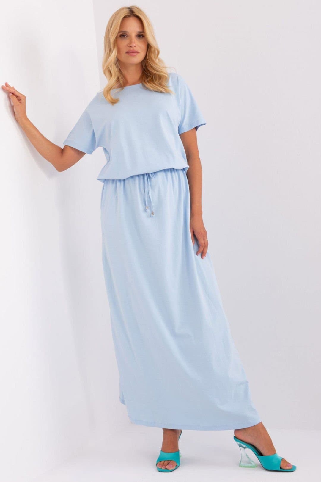 Love Lace Love Lace Women's Long Summer Dress with Waist Tie Pockets in Blue
