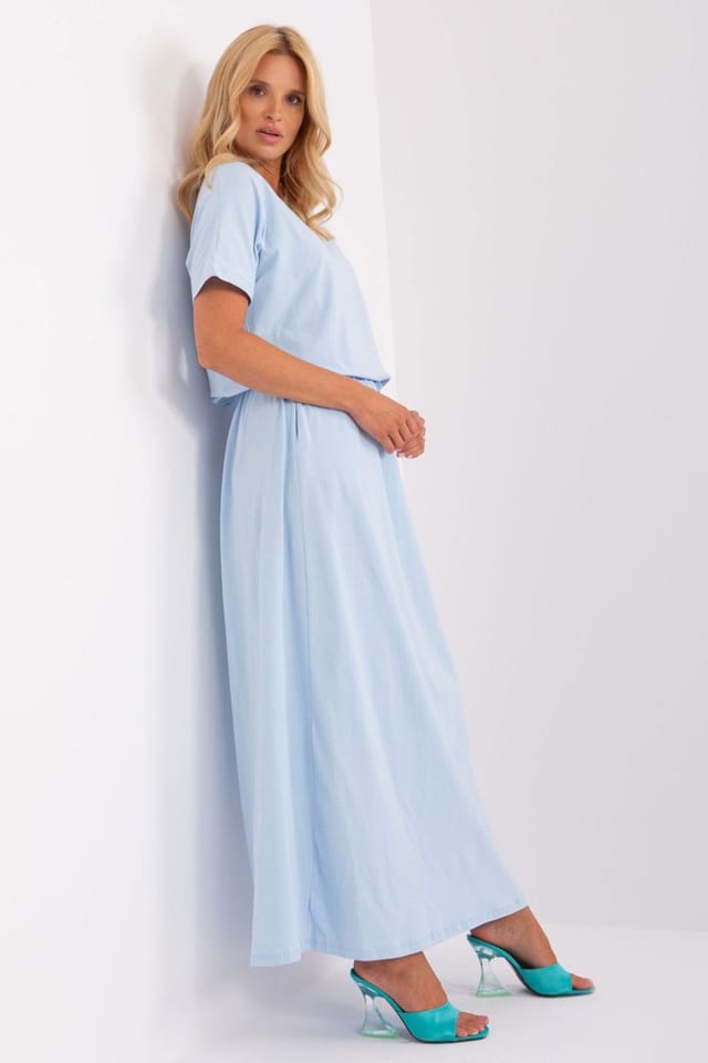 Love Lace Love Lace Women's Long Summer Dress with Waist Tie Pockets in Blue - 3