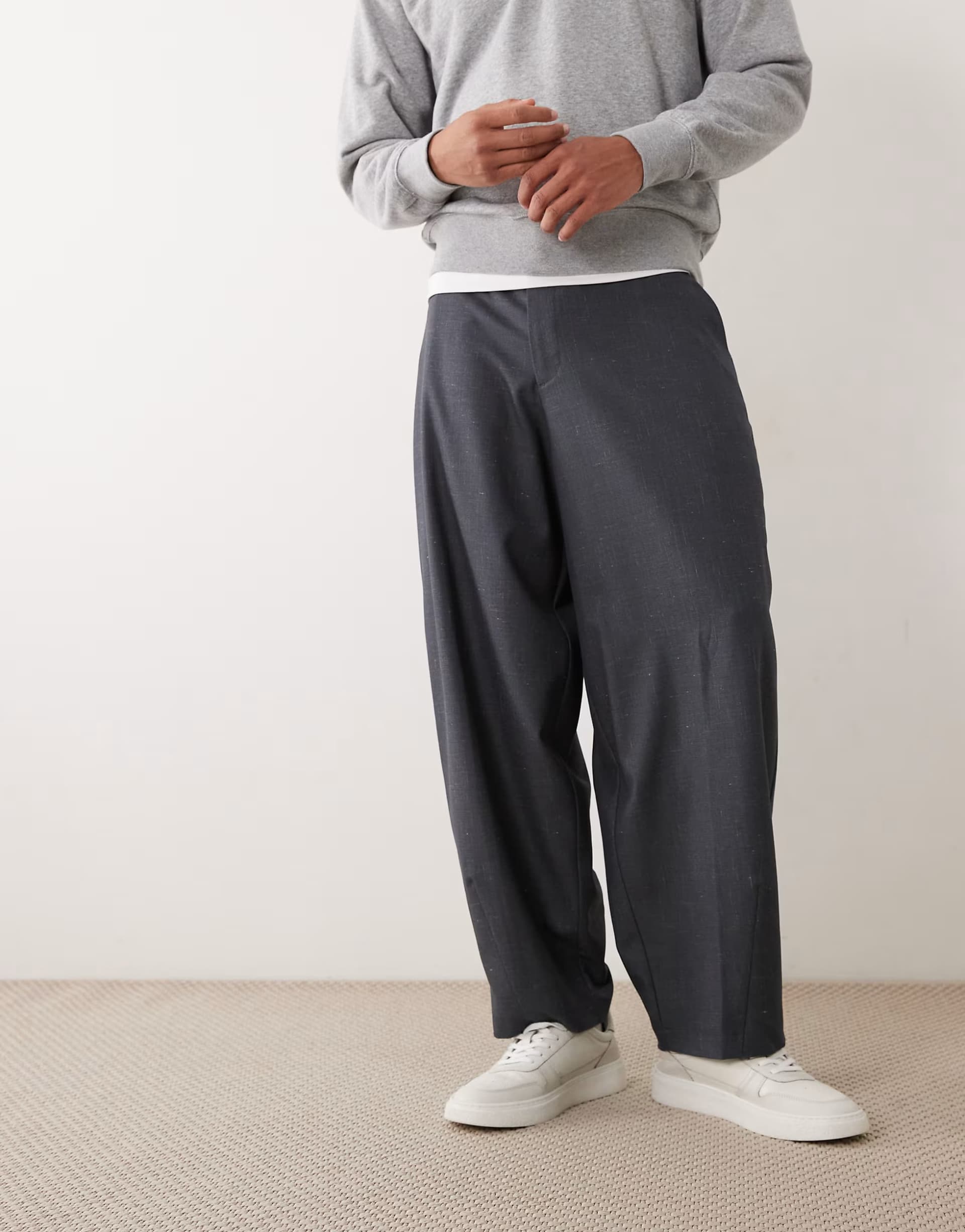 ASOS ASOS DESIGN smart denim look barrel trousers in dark blue