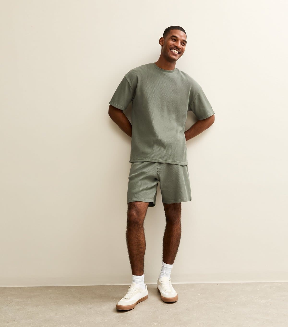 New Look Men's Light Khaki Regular Waffle Texture Shorts New Look