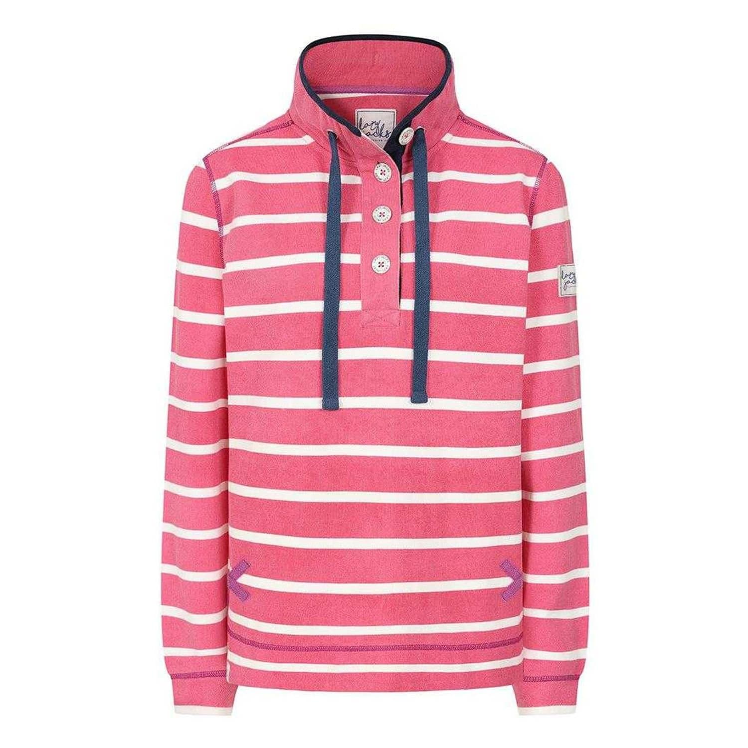 Lazy Jacks Lazy Jacks Women's Striped Pique Sweatshirt in Bright Pink