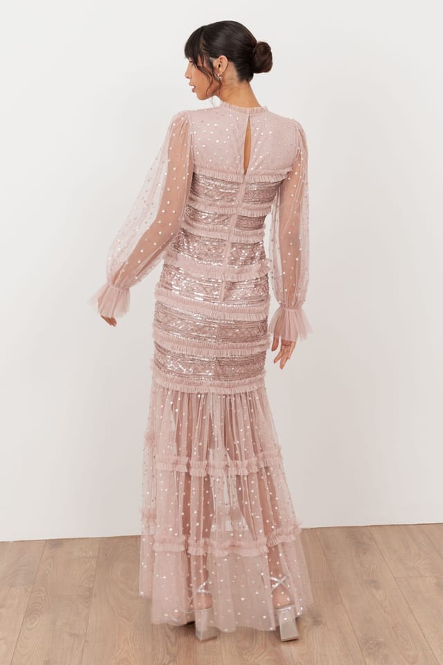 Maya Deluxe Maya Deluxe Women's Embellished Long Sleeve Tulle Maxi Dress in Light Pink - 2