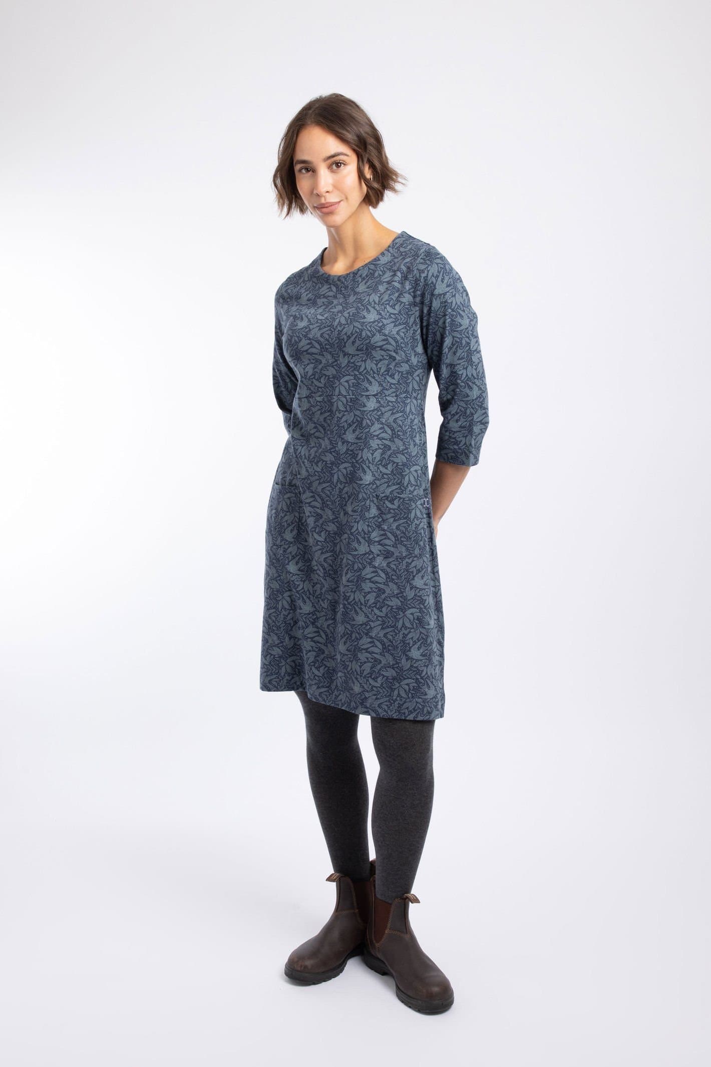 Weird Fish Weird Fish Women's Starshine Printed Jersey Dress in Mid Navy