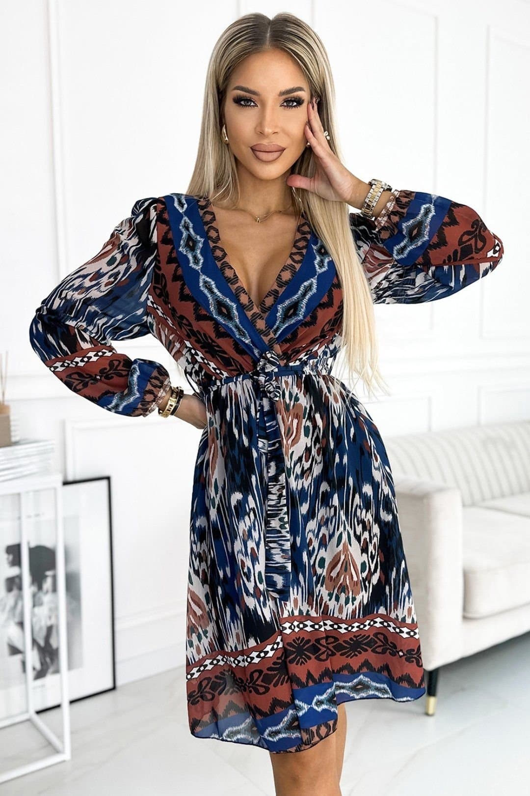 Love Lace Love Lace Women's Chiffon Dress With Indian Pattern Belt