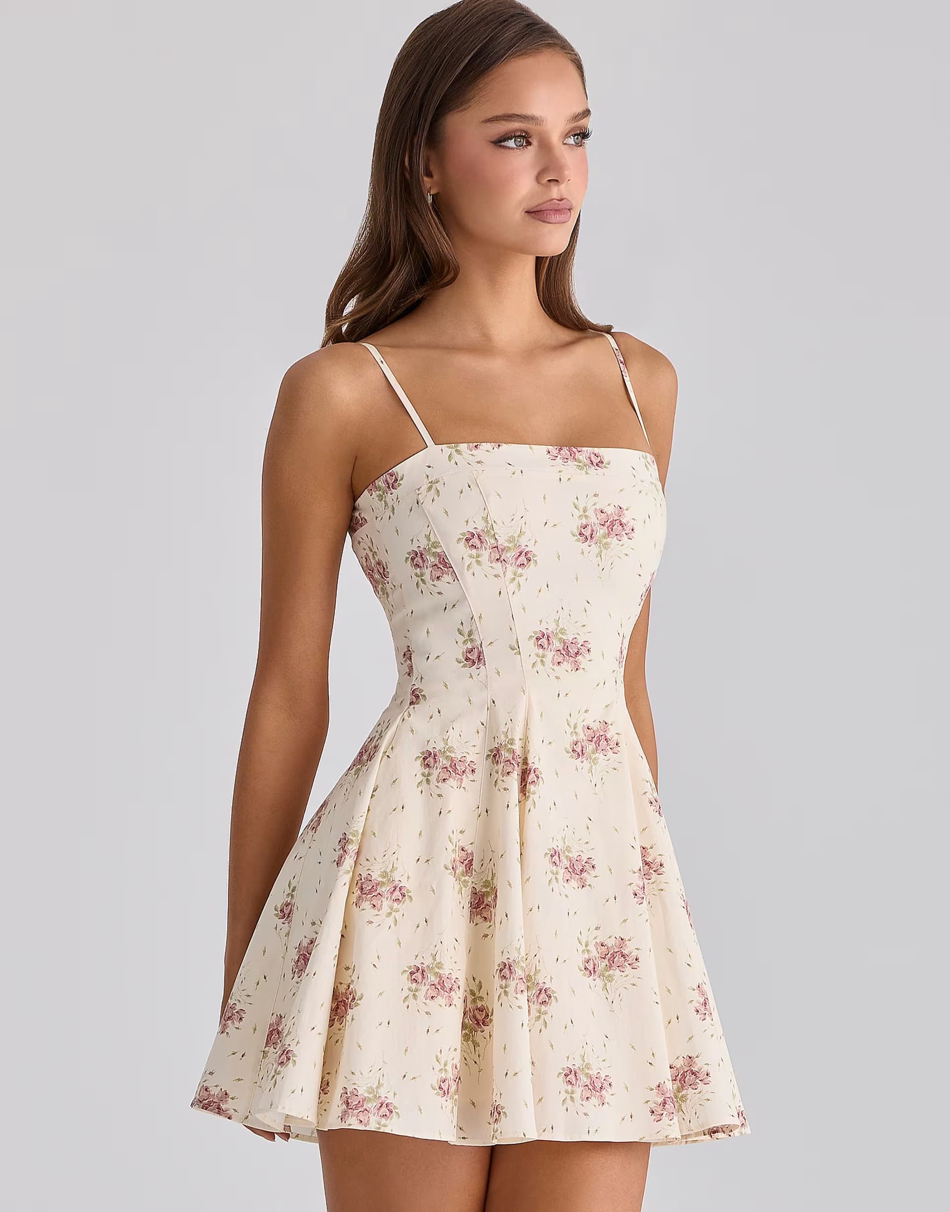 ASOS House of CB Dolly ivory vintage rose print cotton flared mini sundress in ivory vintage rose print
