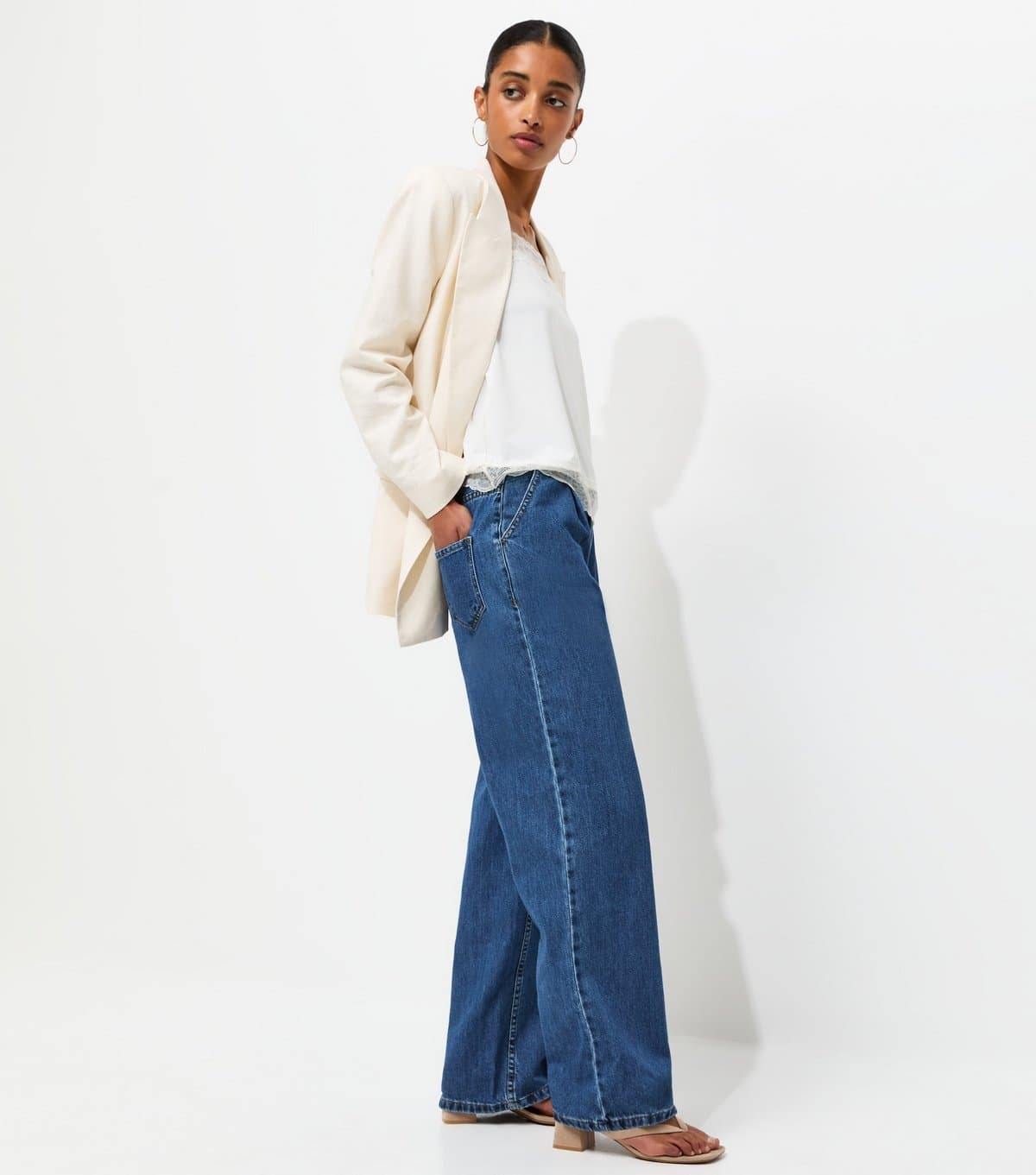New Look Women's Blue Pleated Wide Leg Jeans New Look