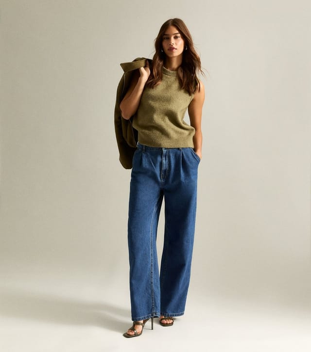 New Look Women's Blue Pleated Wide Leg Jeans New Look - 2