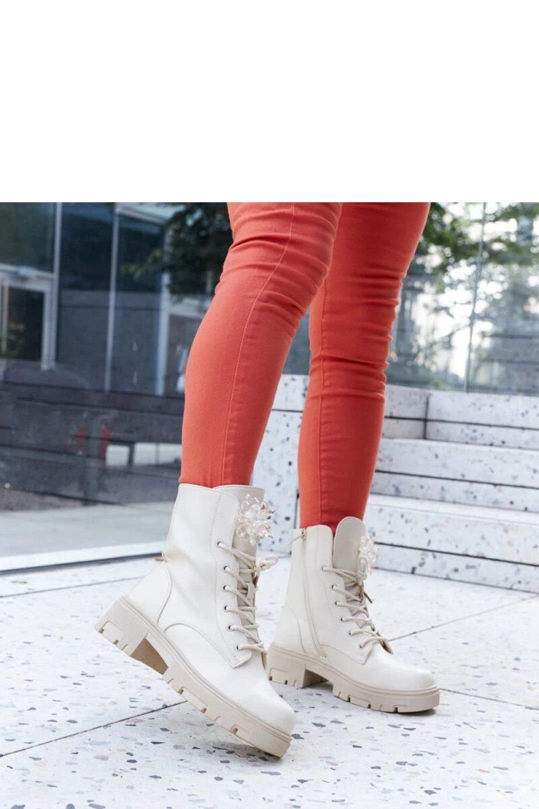 Love Lace Love Lace Women's Accadia Ankle High Lace Up Beaded Insulated Winter Boots in Beige
