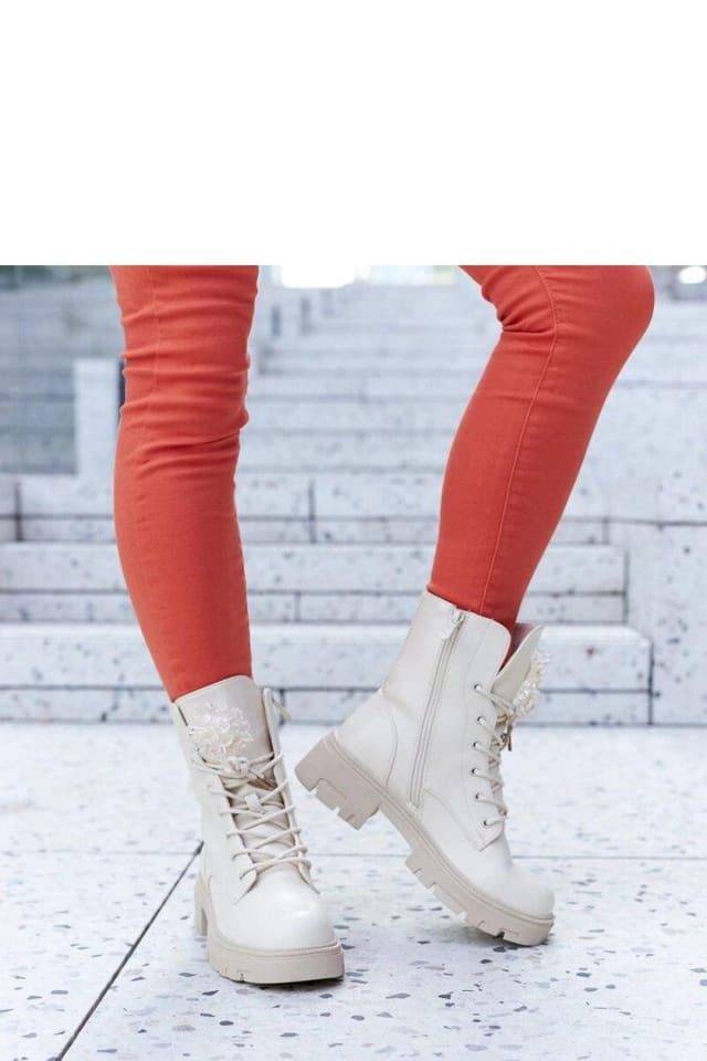 Love Lace Love Lace Women's Accadia Ankle High Lace Up Beaded Insulated Winter Boots in Beige - 2