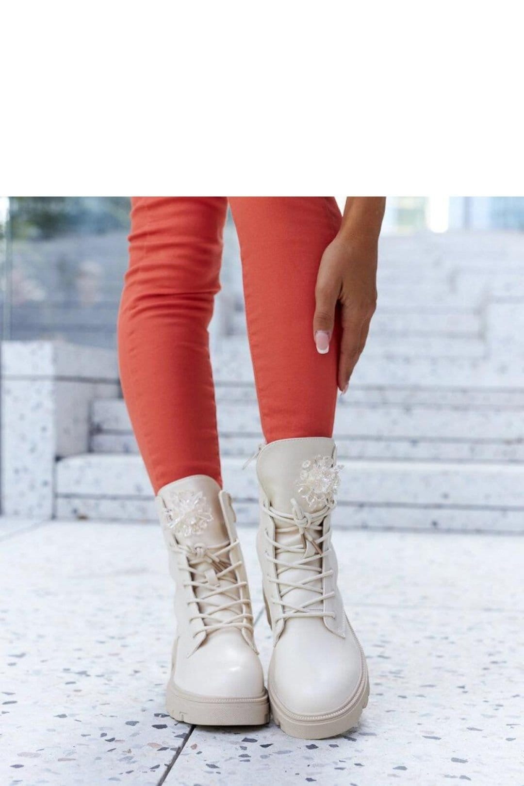 Love Lace Love Lace Women's Accadia Ankle High Lace Up Beaded Insulated Winter Boots in Beige - 4