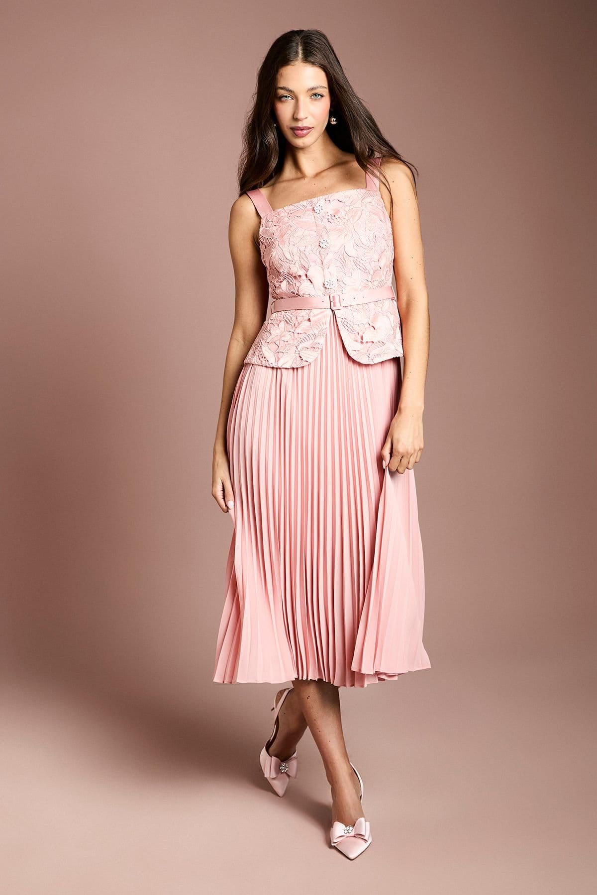 Coast Pink Lace Peplum Midi Dress
