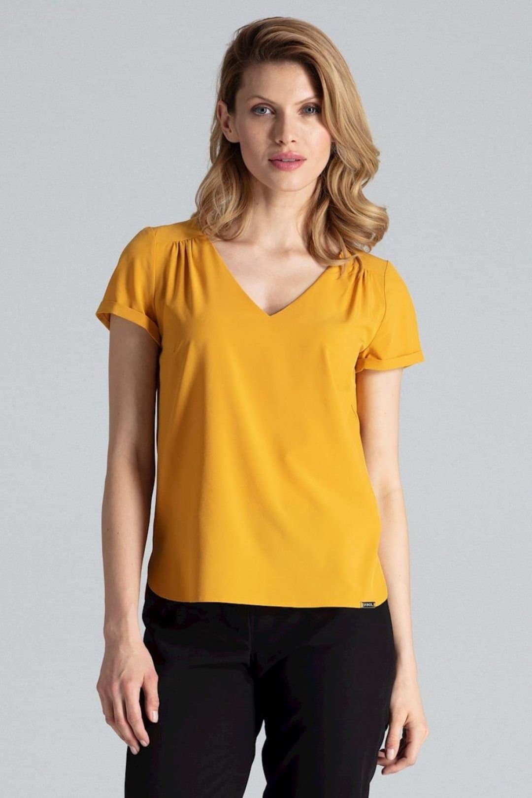 Love Lace Love Lace Yellow Short Sleeve Blouse with Heart Neckline