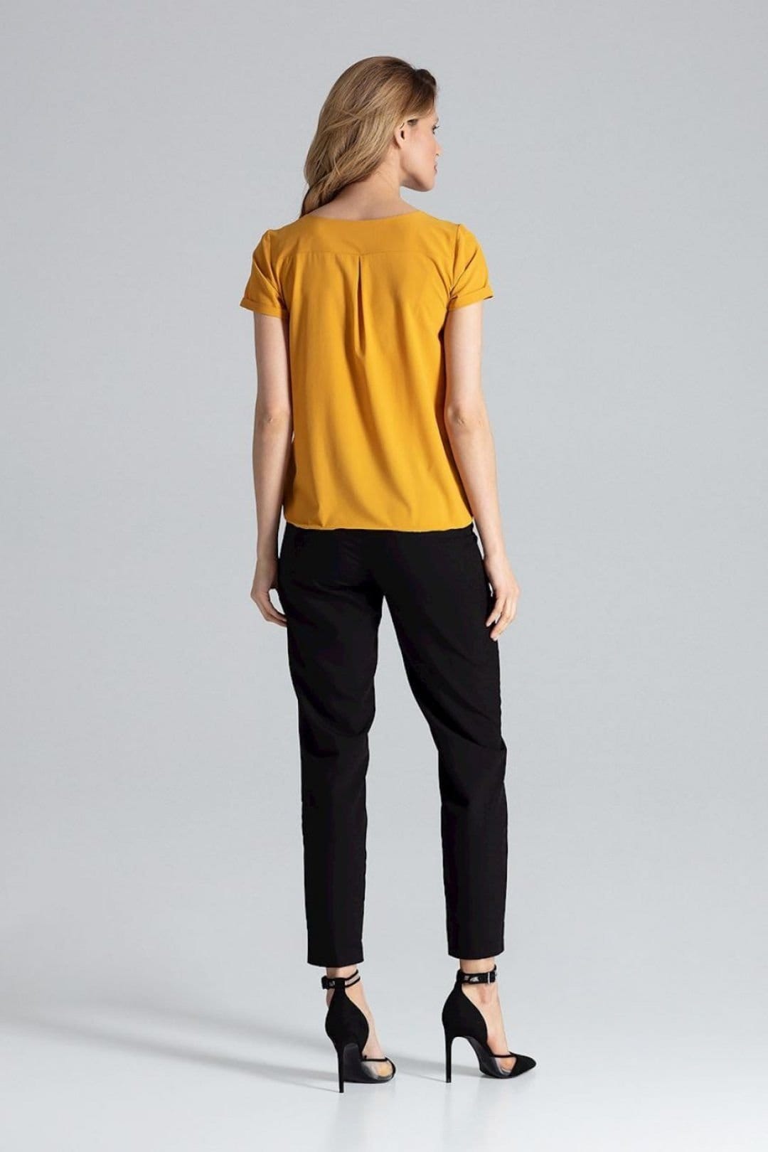 Love Lace Love Lace Women's Heart Neck Short Sleeve Blouse with Pleats Style 132479 in Yellow - 4