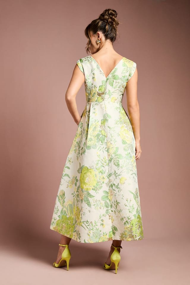 Coast Coast Women's Floral Jacquard Midi Dress in Green - 3