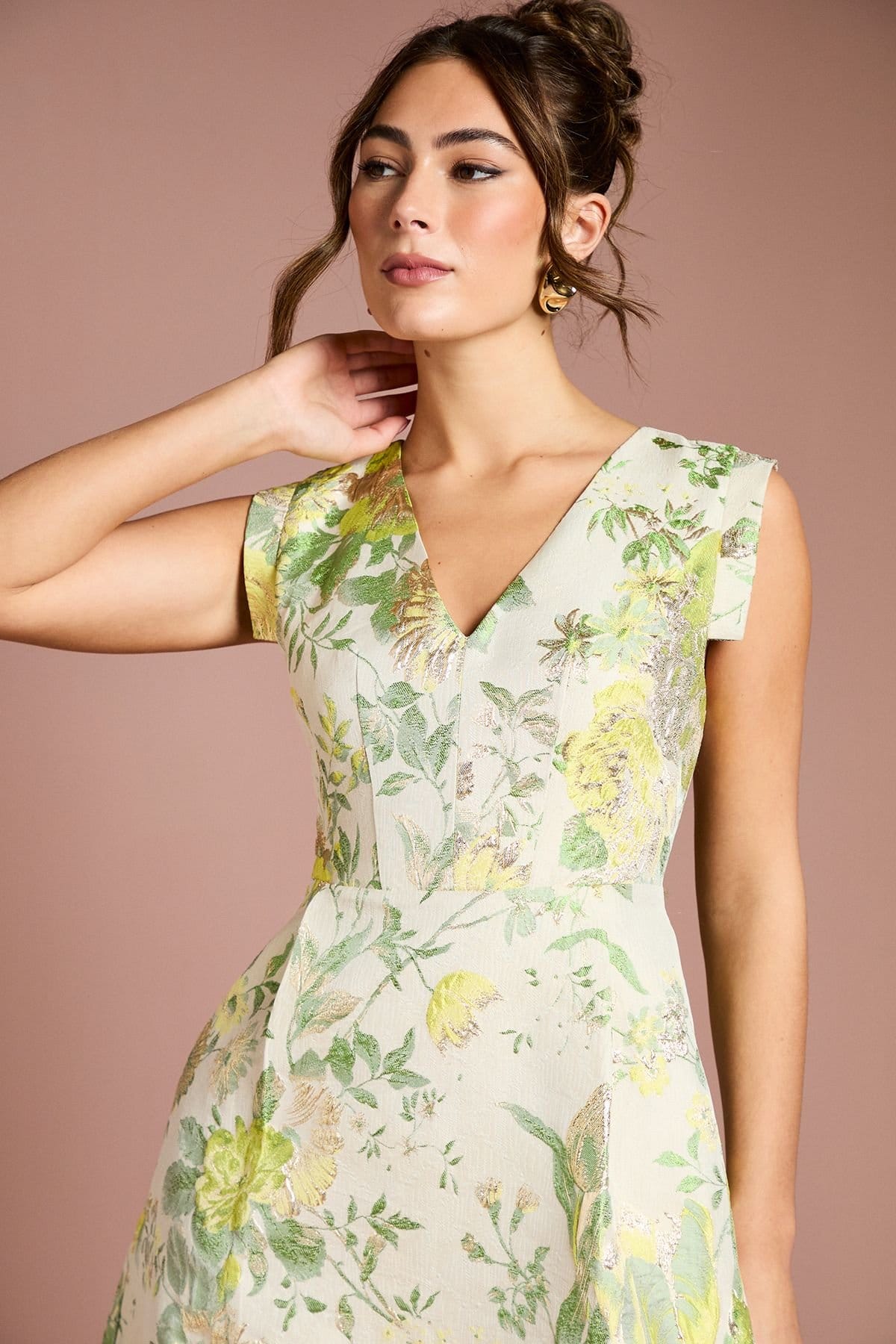 Coast Coast Women's Floral Jacquard Midi Dress in Green - 4