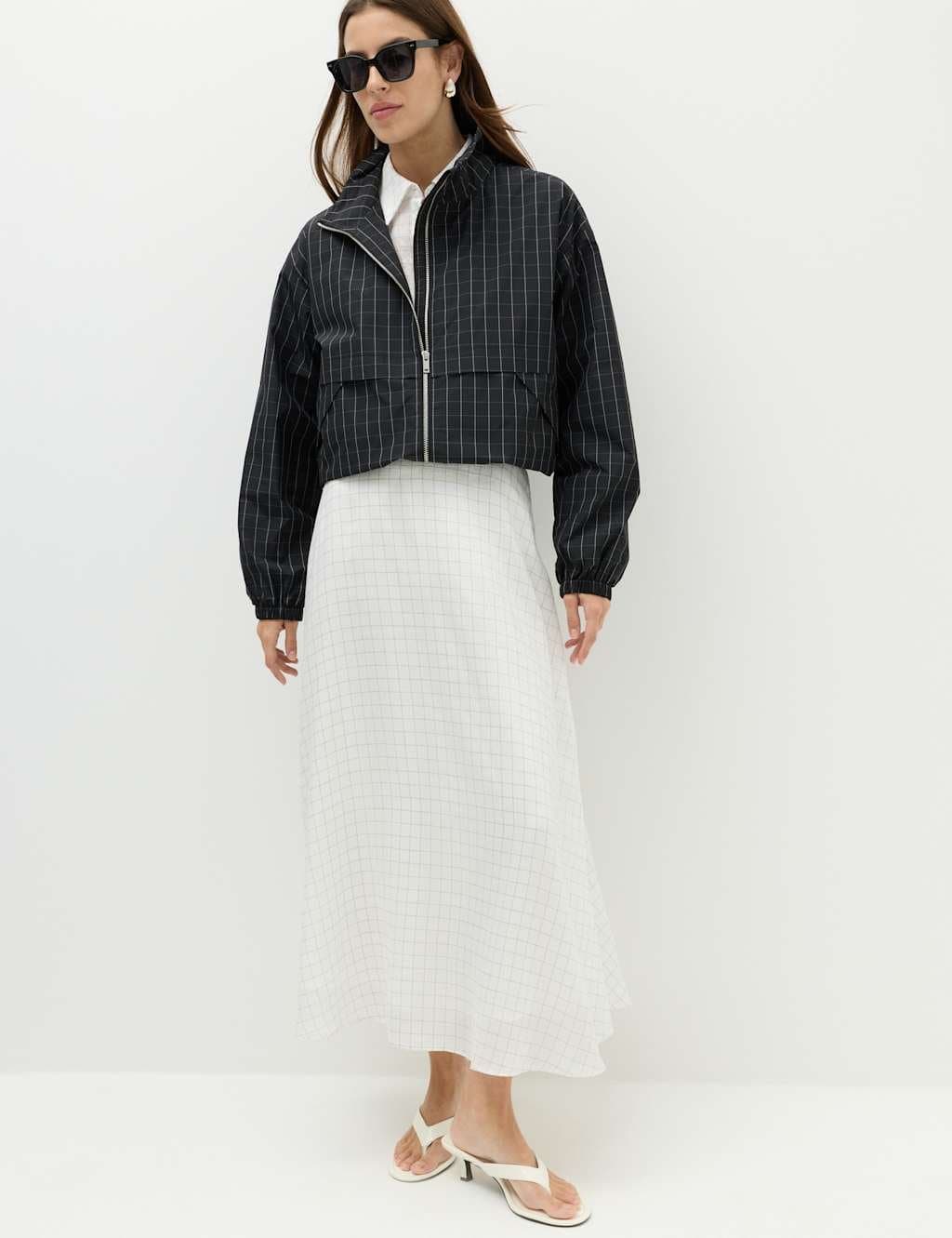 Marks & Spencer M&S Lyocell™ Rich Checked Midi Skirt Ivory Mix