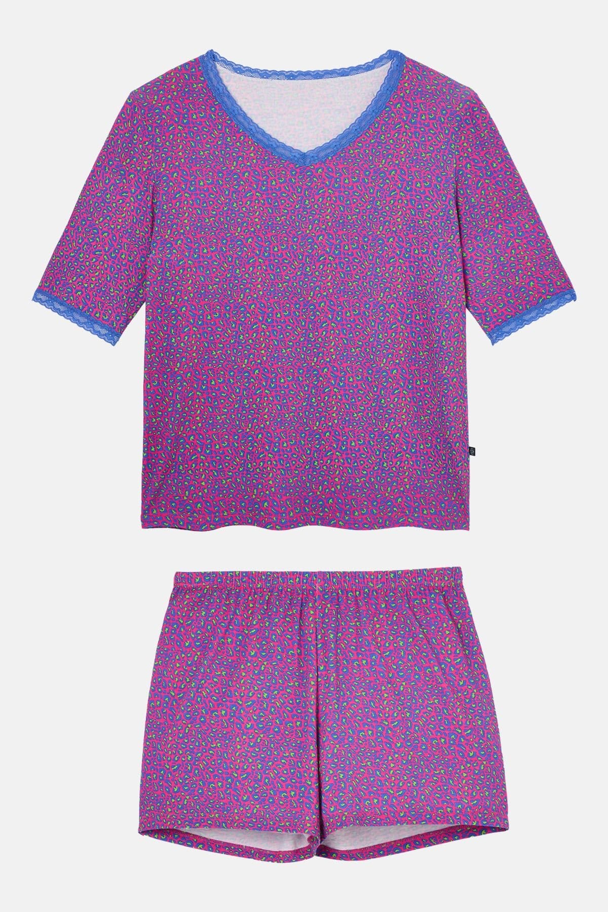 British Boxers British Boxers Women's "Wild Cat" Bamboo Lace Short Pyjama Set in Bright Pink - 4