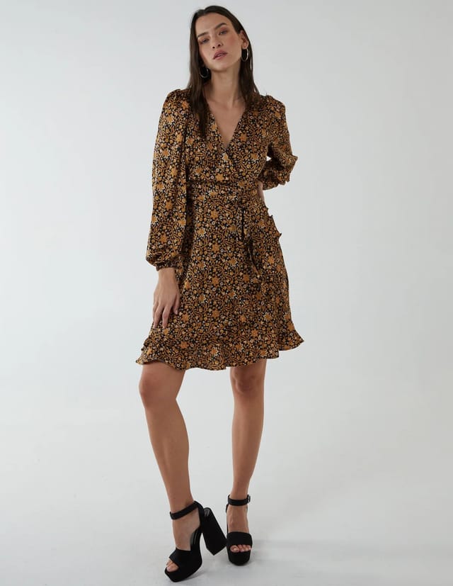 Blue Vanilla Ruffle Fixed Wrap Tie Dress - 3