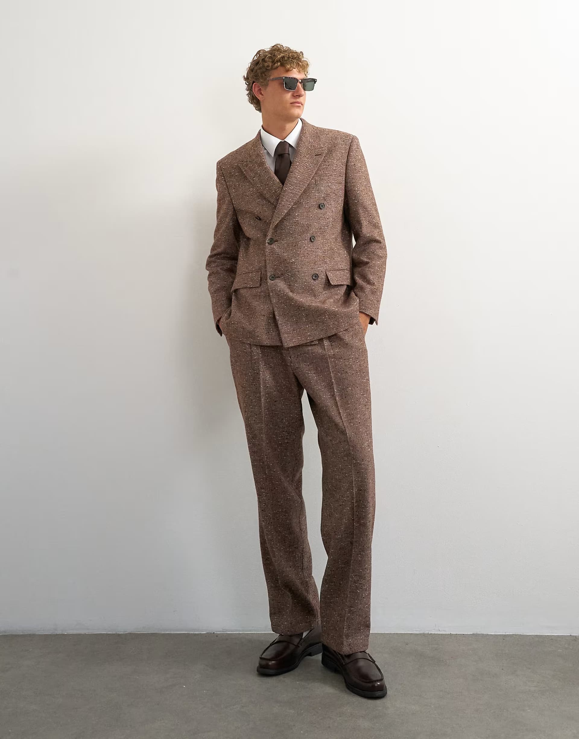 ASOS Topman textured double breasted suit in brown