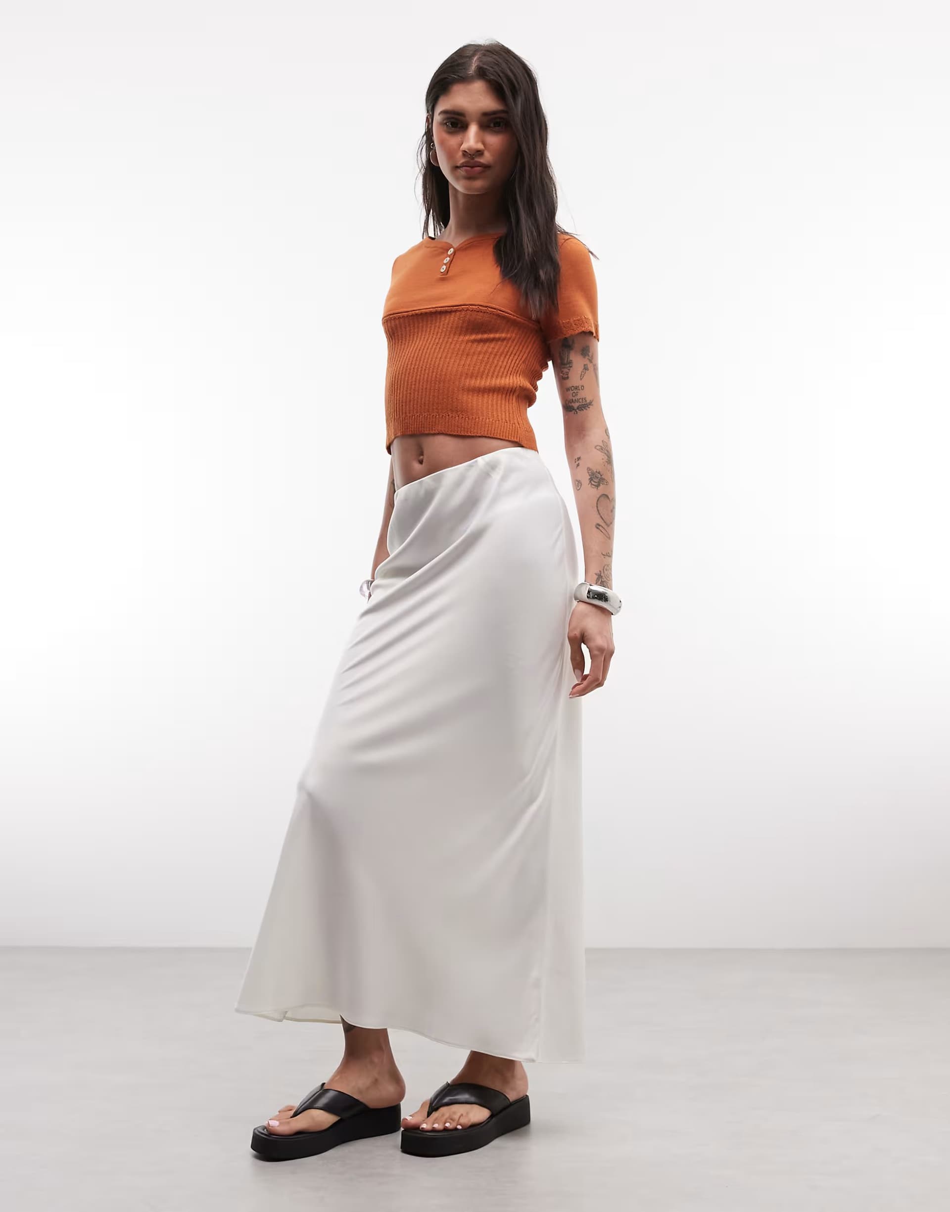 ASOS ASOS DESIGN satin bias midi skirt in white