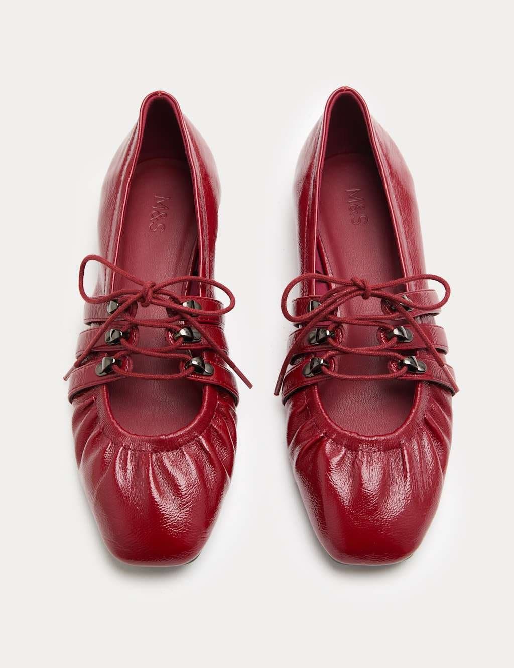 Marks & Spencer M&S Lace Up Flat Ballet Pumps Dark Red