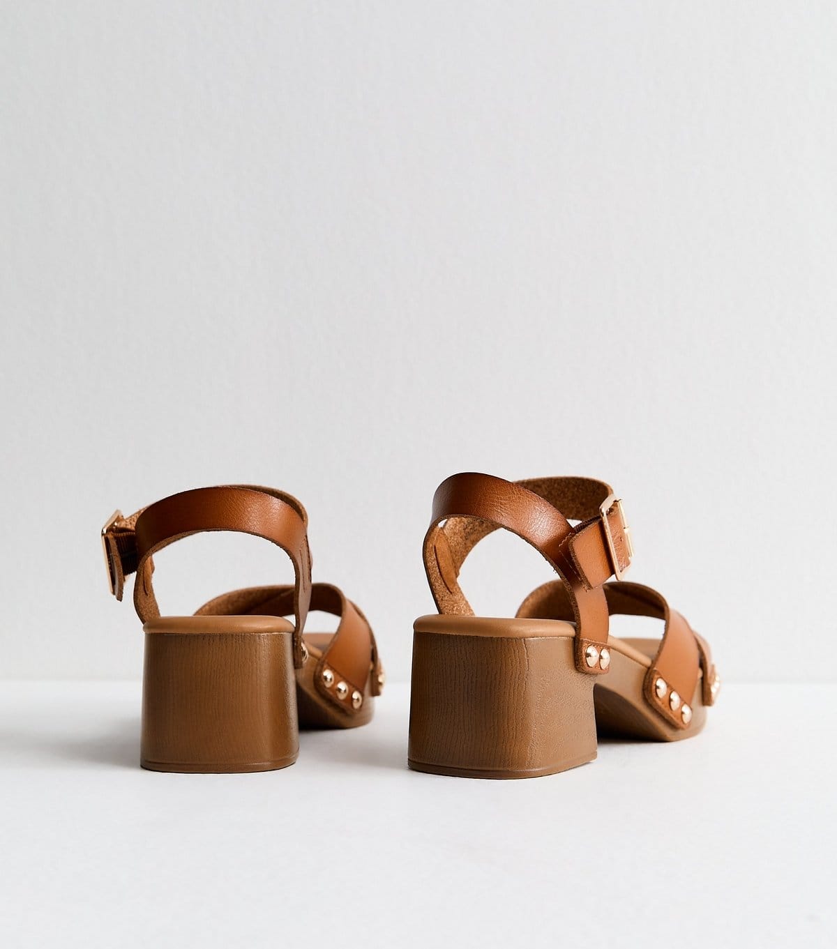 New Look Women's Tan Faux Leather Clog Block Heel Sandals Vegan New Look - 4