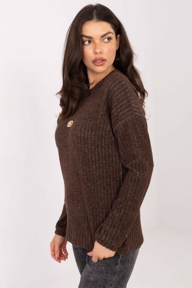 Love Lace Love Lace Women's Cotton Elastane Ribbed Patch Sweater in Brown - 2