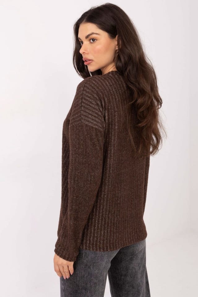Love Lace Love Lace Women's Cotton Elastane Ribbed Patch Sweater in Brown - 3