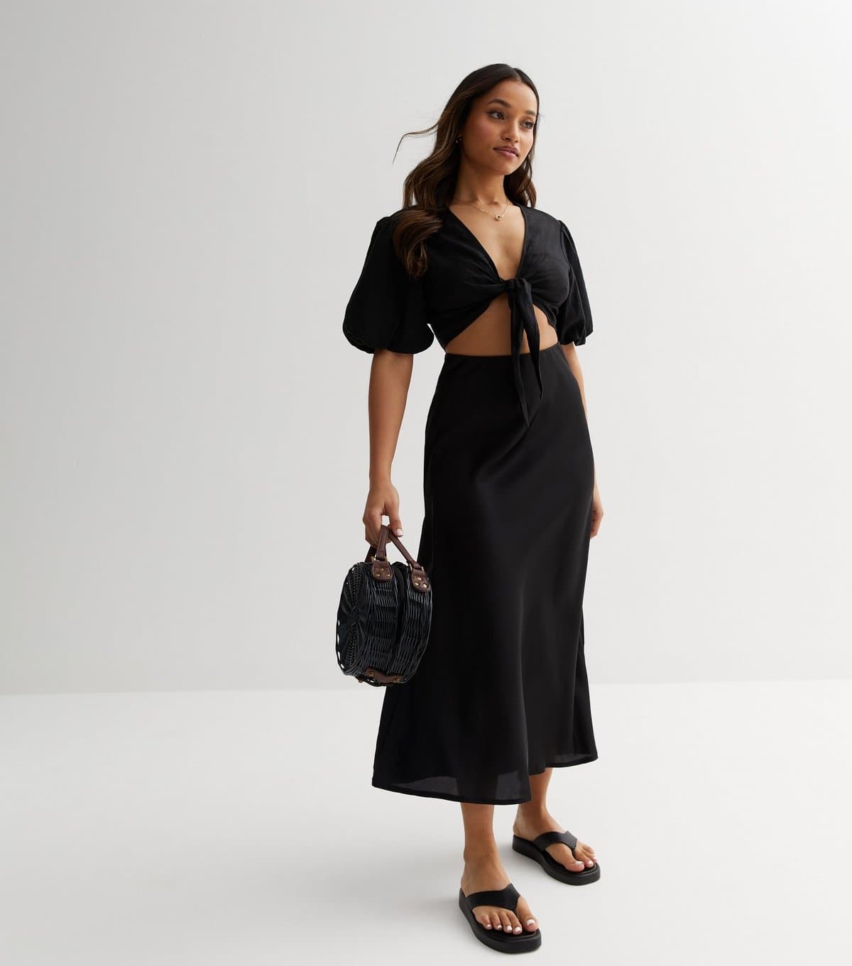 New Look Women's Petite Black Satin Bias Cut Midaxi Skirt New Look