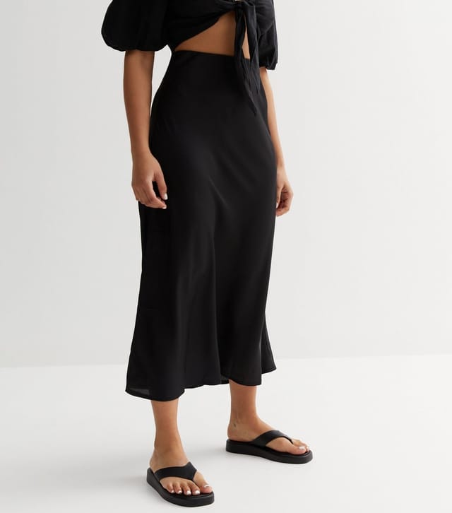 New Look Women's Petite Black Satin Bias Cut Midaxi Skirt New Look - 2