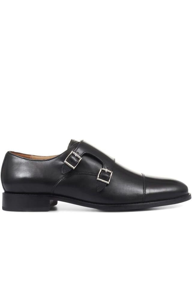 Jones Bootmaker Jones Bootmaker Men's Nathaniel Leather Double Monk Shoes in Black - 2