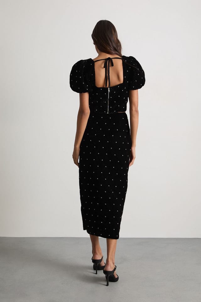 Warehouse Warehouse Women's Velvet Embellished Pencil Midi Skirt in Black - 3