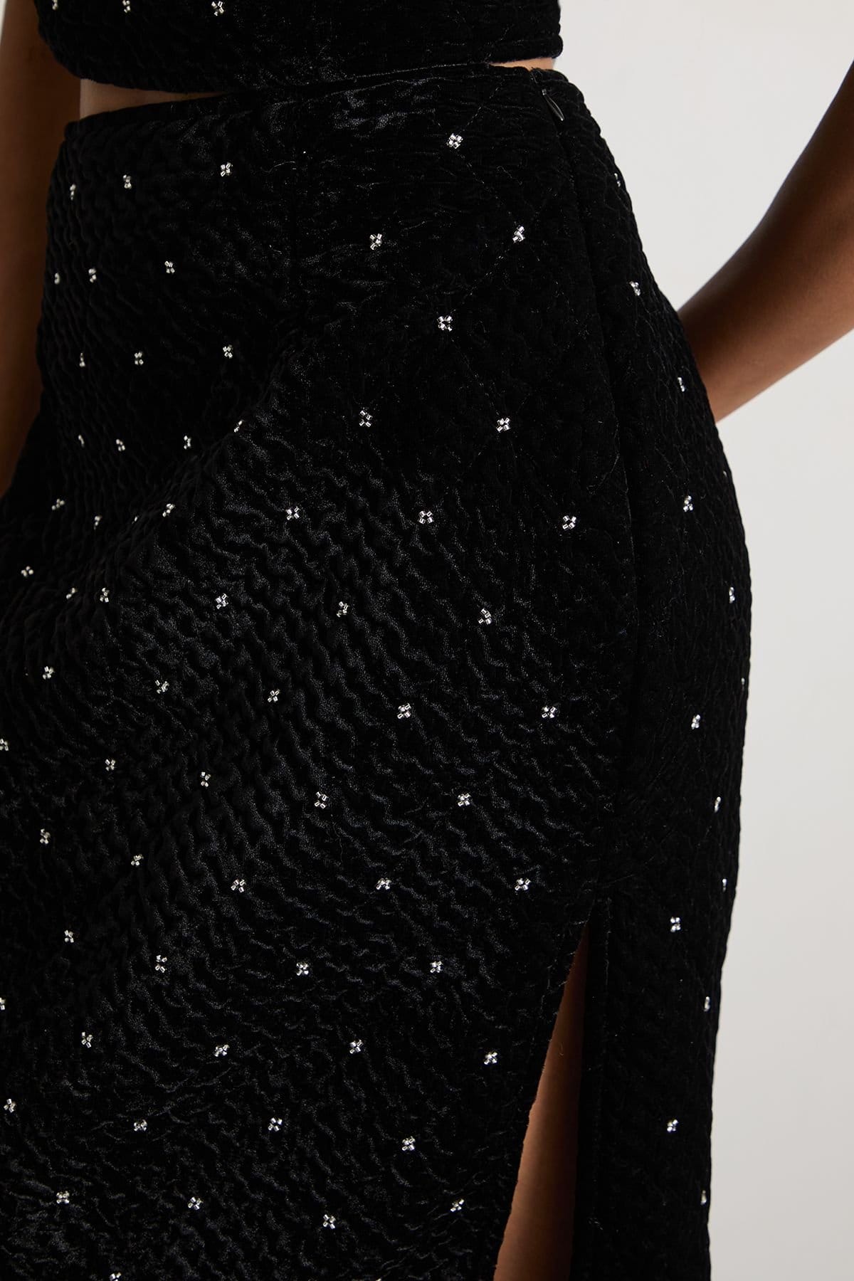 Warehouse Warehouse Women's Velvet Embellished Pencil Midi Skirt in Black - 4