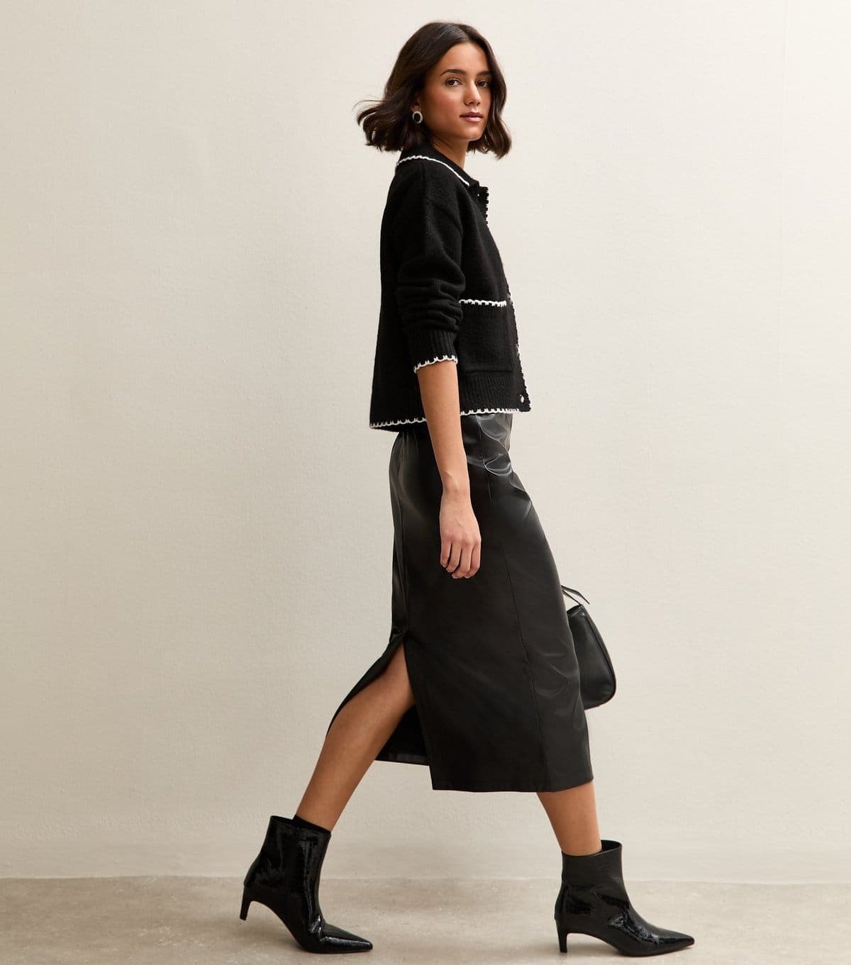 New Look Women's Black Faux Leather Pencil Skirt New Look